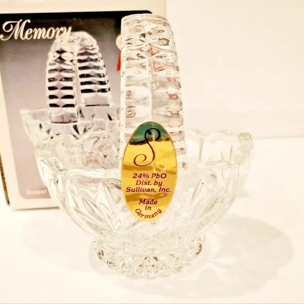 Lead Crystal Basket Made in Germany Writing Memory Brand 3.5” NIB
